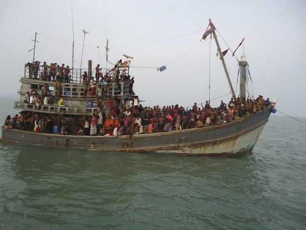 The victims are being brought to jungle camps on Trawlers, watched by armed guards the entire journey. The victims are being brought to jungle camps on Trawlers, watched by armed guards the entire journey.