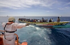 A traditional fishing boat laden with migrants off Tenerife