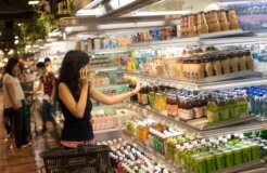 A consumer shops at a high-end supermarket in Hong Kong, Chi