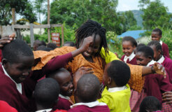 Kakenya enjoys a moment with some of the girls Kakenya enjoys a moment with some of the girls