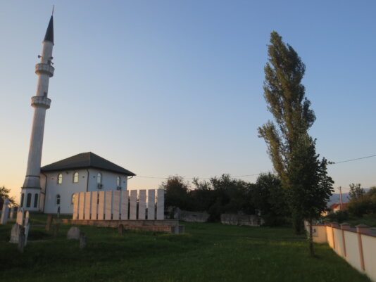 Mosque in Kevljani with preserved minaret which is crushed down in the war 1992