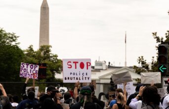 Poster at demonstration: Stop police brutality