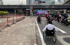 To reach public transport service in Bangkok, wheelchair users are often forced to wheel on the road, due to uneven pavements and a lack of ramps To reach public transport service in Bangkok, wheelchair users are often forced to wheel on the road, due to uneven pavements and a lack of ramps