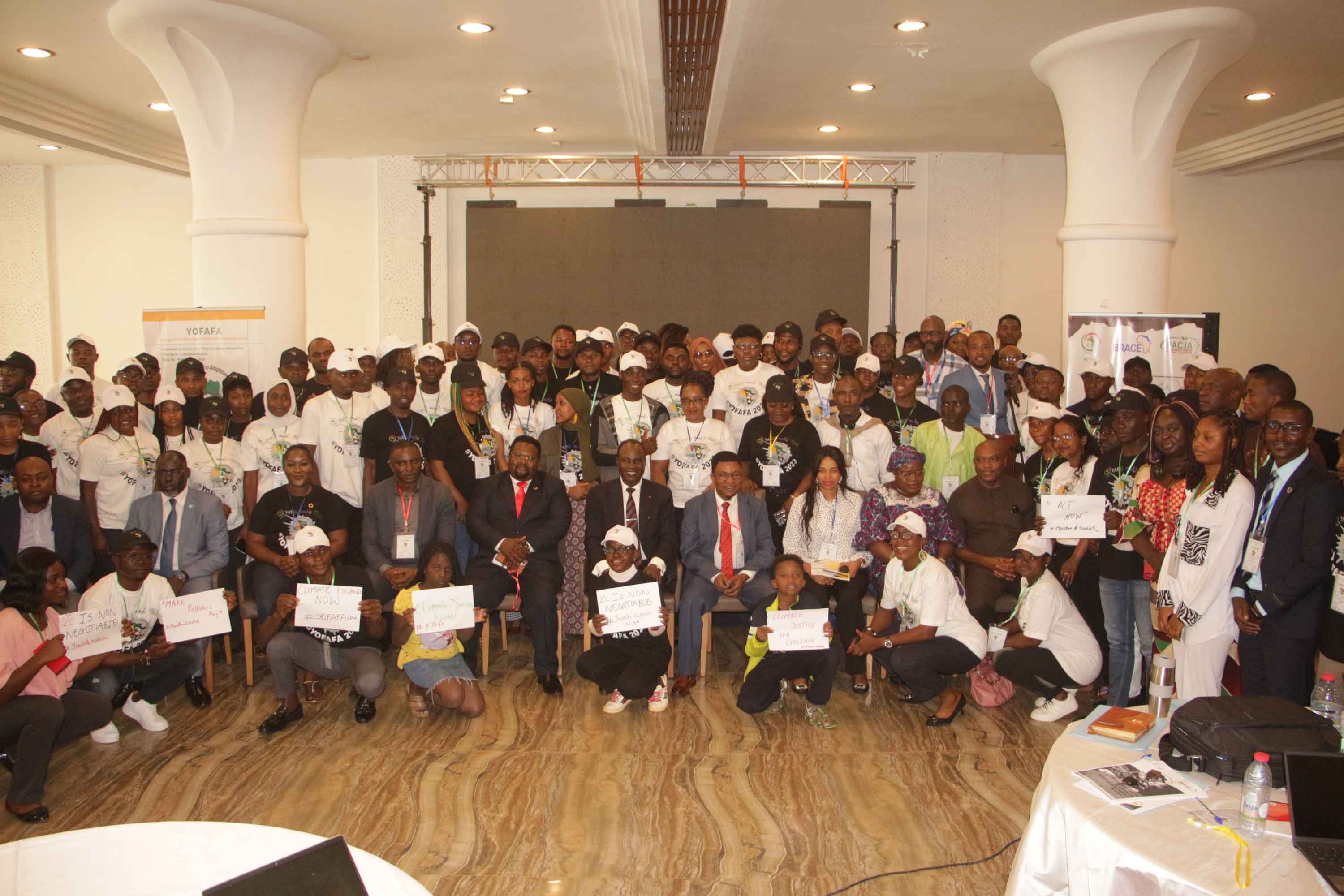 African-youths-pose-with-Cameroon-Minister-of-Enviroment,-ACSEA-and-PACJA-officials-at-YOFAFA-2023-in-Yaounde-on-April-16
