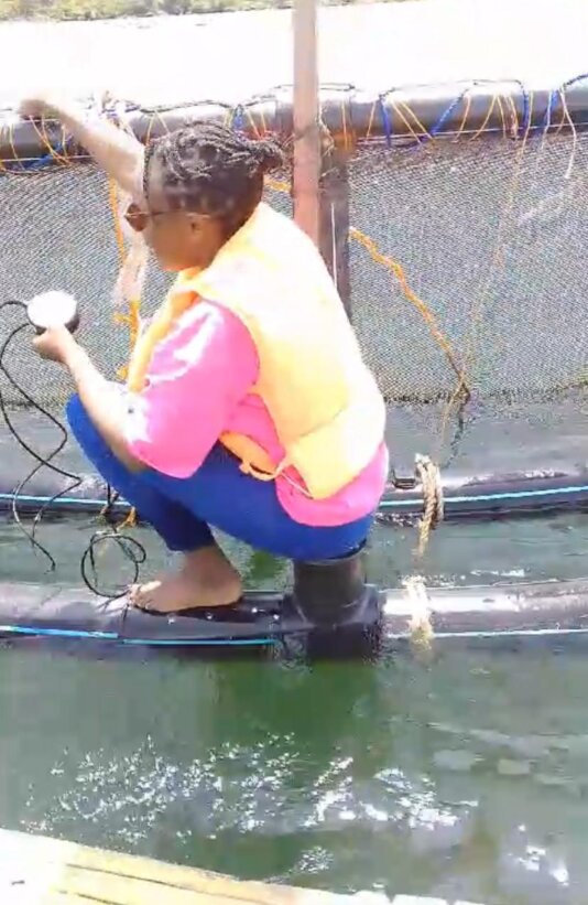 Data collection at the farm. Measuring water quality parameters at RF farm