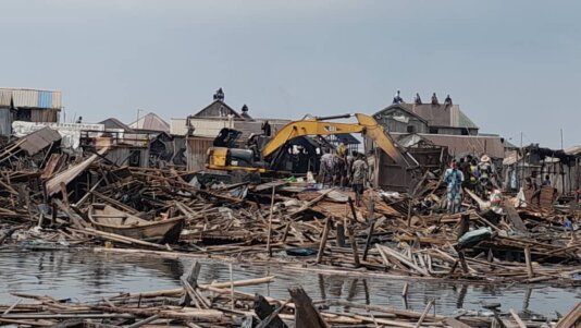 View of silt houses destroyed in Makoko