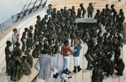 A painting of kidnapped Africans aboard a trafficking ship.  Dea_G. Dagli Orti_Getty Images