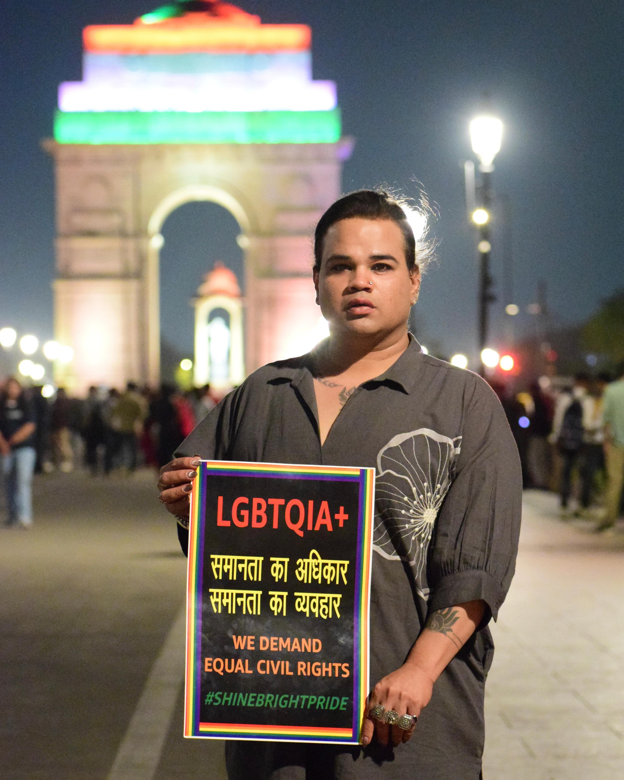 Akassh K. Aggarwal at a night protest against the transgender bill 2026 at India Gate, New Delhi