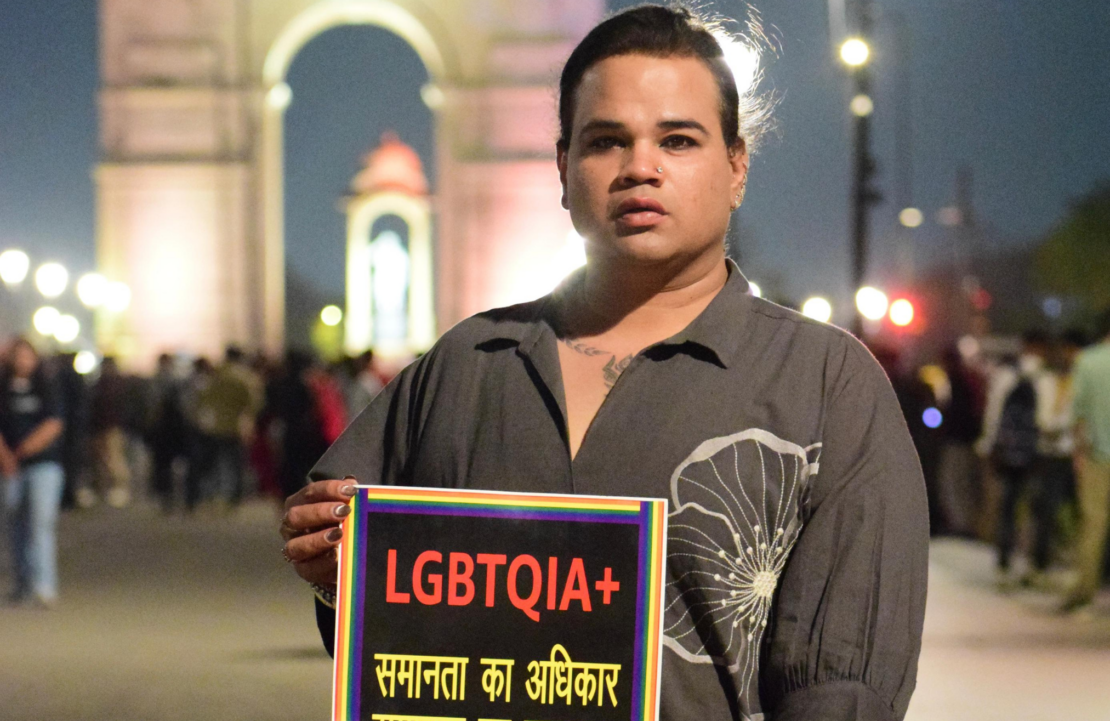 Akassh K. Aggarwal at a night protest against the transgender bill 2026 at India Gate, New Delhi