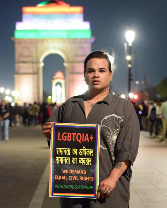 Akassh K. Aggarwal at a night protest against the transgender bill 2026 at India Gate, New Delhi