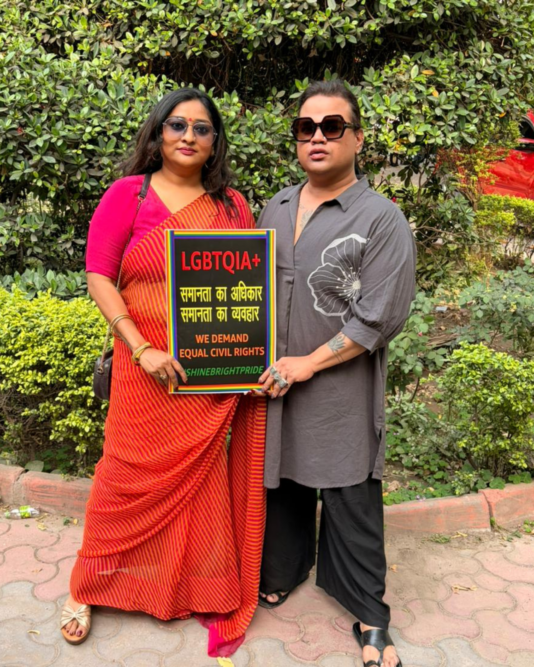 Reena Rai and Akassh K. Aggarwal at a protest at Women’s Press Club, New Delhi