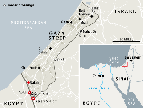 Border Map and crossing points of Egypt-Gaza-Israel