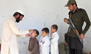 Polio vaccines given to children near the Afghan border Polio vaccines given to children near the Afghan border