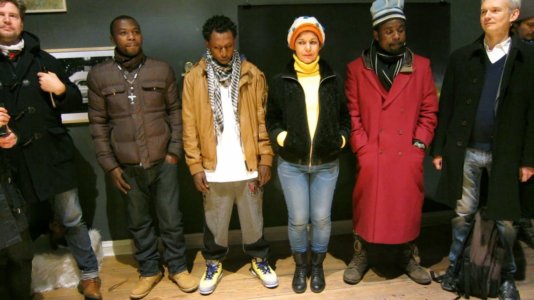 Liuba together with refugees in Berlin.