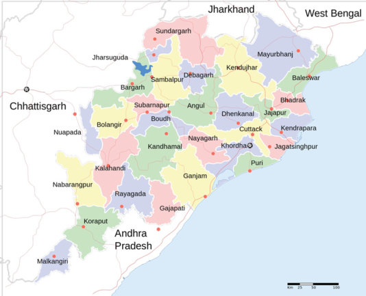 Orissa State map. Licensed under CC BY-SA 3.0 via Wikimedia Commons