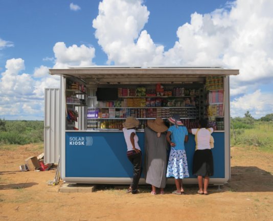 The SOLARKIOSK is used as a selling point for solar lanterns, replacing the dangers of paraffin lights with clean energy. It can also serve as a water purification station, a place to store medicines in a refrigerator, a copy, print and scan station and above all a charging point using the powerful solar array on its roof.