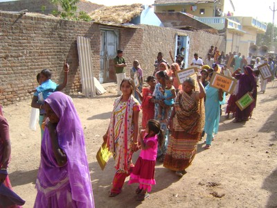 Navsarjan is a grassroots Dalit organization dedicated to ensuring human rights, as here meanwhile a anti-manual scavenging rally in Lakhtar Taluka