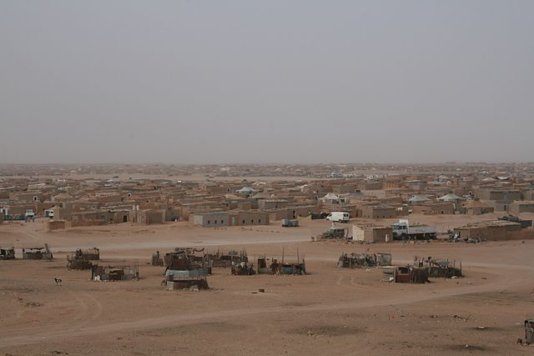 El Aaiún refugee camp in Tindouf. In the foreground you can see goat farms made from metal.