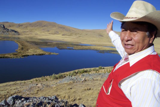 Juan Suyo, from the water management Cuzco public agency, shows the reservoir that includes trenches around to ‘sow’ the rain water in the aquifers. Juan Suyo, from the water management Cuzco public agency, shows the reservoir that includes trenches around to ‘sow’ the rain water in the aquifers.