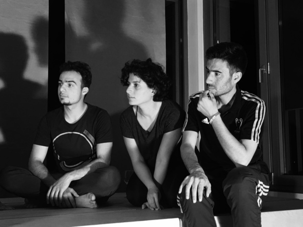 From left, Raafat Dumani, Dana Hadid and Mustafa Saloum speaking to writer. From left, Raafat Dumani, Dana Hadid and Mustafa Saloum speaking to writer.