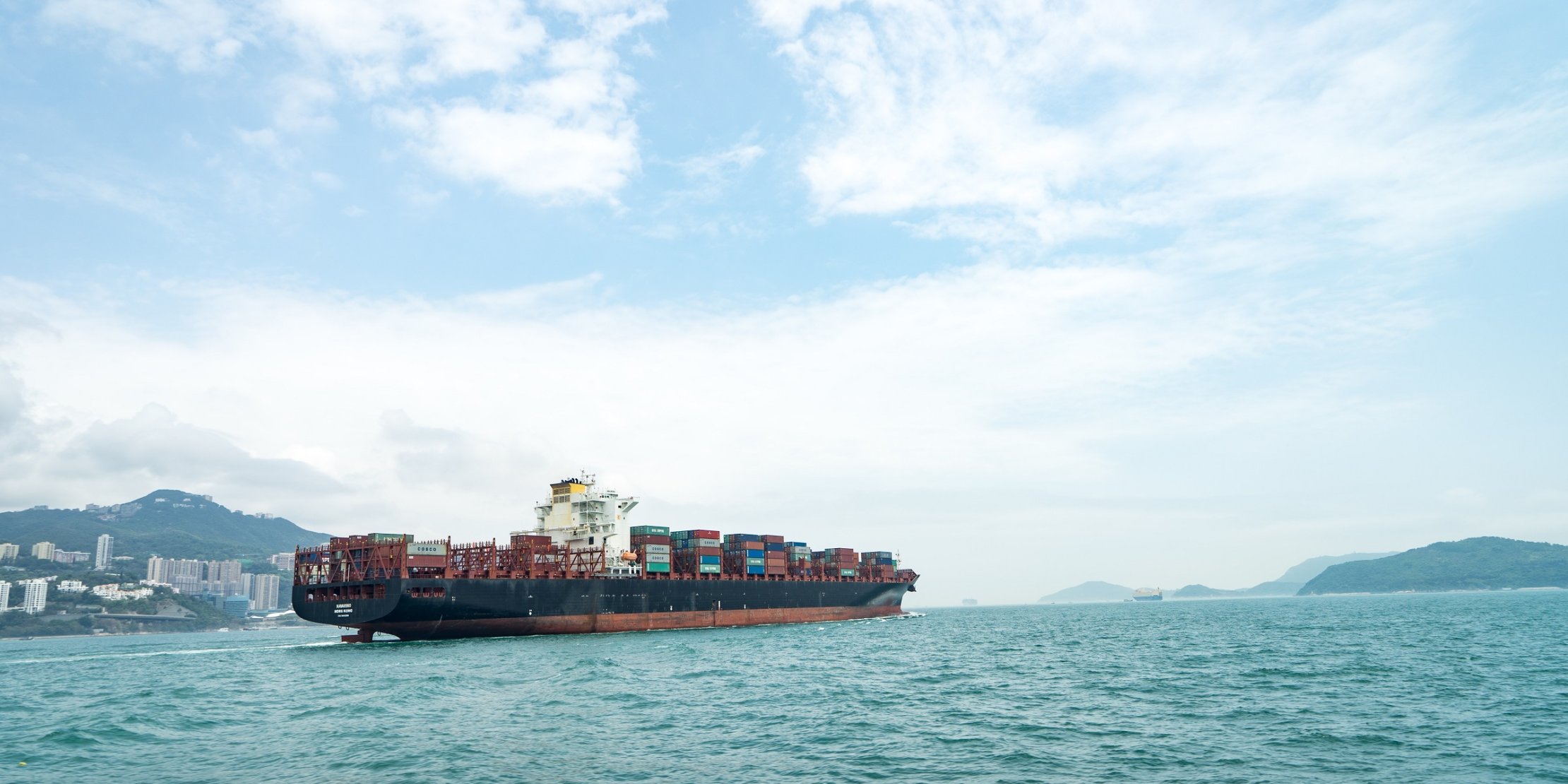 Container ship crossing the ocean.