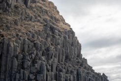 Basalt rock formation on icelandic coast.