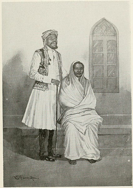 Illustration of Siddi couple in Bombay. Illustrations by M. V. Dhurandhar From the Book By The Ways of Bombay - 1912