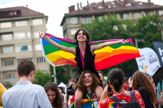 Pride march in Sofia. Previous violent attacks had failed to deter Sofia\'s queer community.