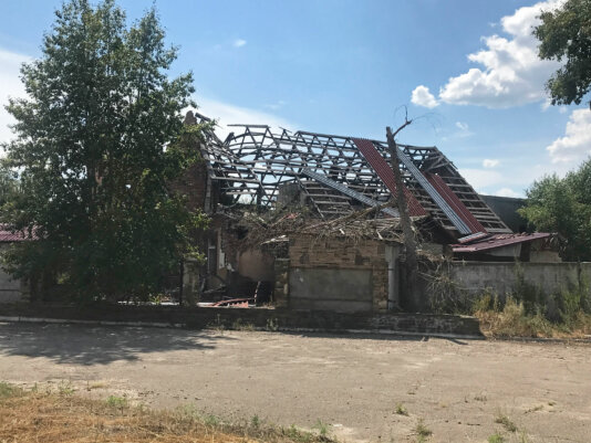 Destroyed houses in Donetsk region in Ukraine.