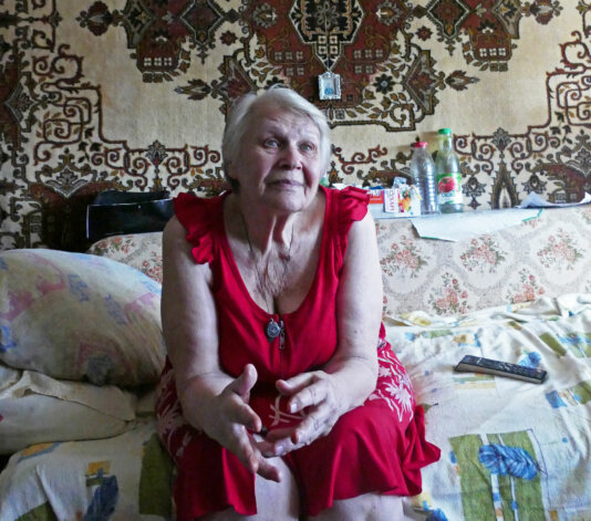 Vera is a blind 75-year old woman who lost her sight due to shelling, in her house in Chasiv Yar, Ukraine.