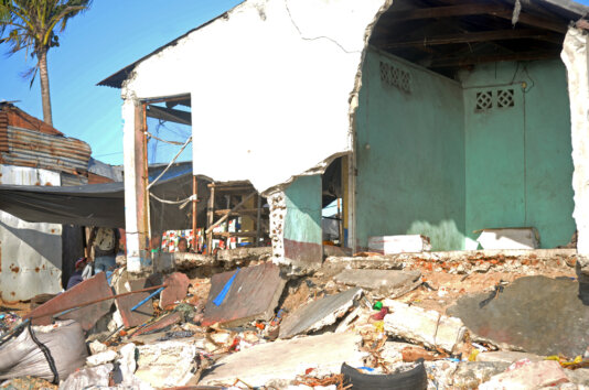 A house destroyed by a tropical storm in the coastal city of Beira in Mozambique.