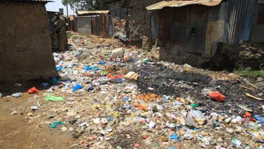 Waste and open sewage in Kibera’s residential area