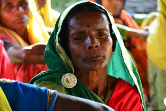A tribal woman at the protest site.