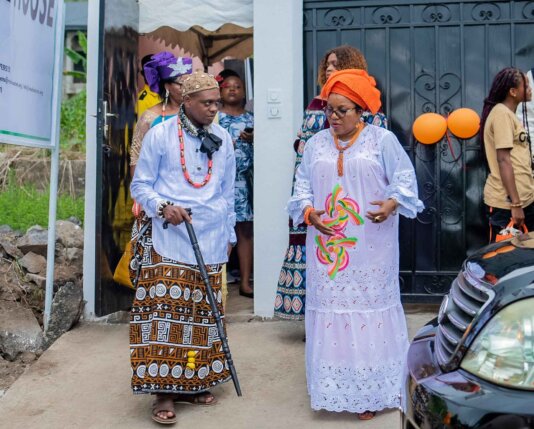 Paramount Ruler of Buea Robert Esuka Enderly and the South West Regional Delegate of Women Empowerment during the launch of the Peace House.