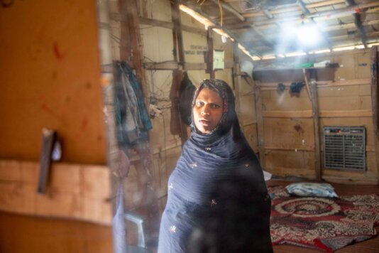 A Rohingya woman whose three family members have been held in detention in Jammu since 2021.