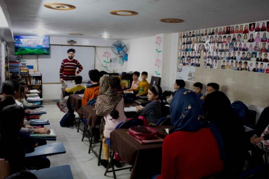 Students attend class at Anjam Knowledge House in New Delhi, India.