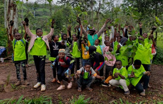 Kids preparing to plant trees in Bamenda, Cameroon.