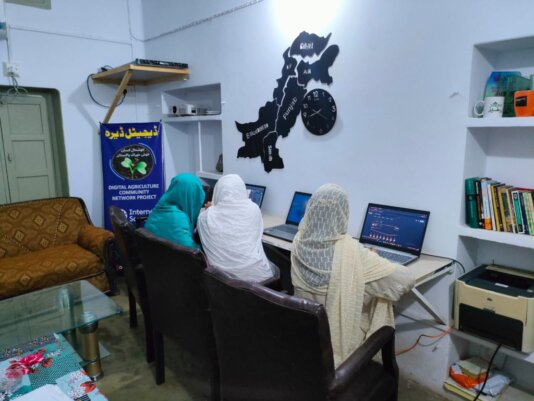 Local women using the internet at Digital Dera’s community hall. Local women using the internet at Digital Dera’s community hall.