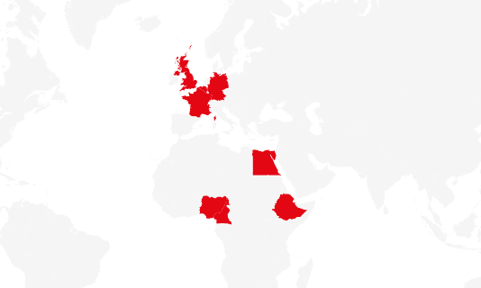 France Belgium United Kingdom Egypt Nigeria Cameroon Germany Ethiopia