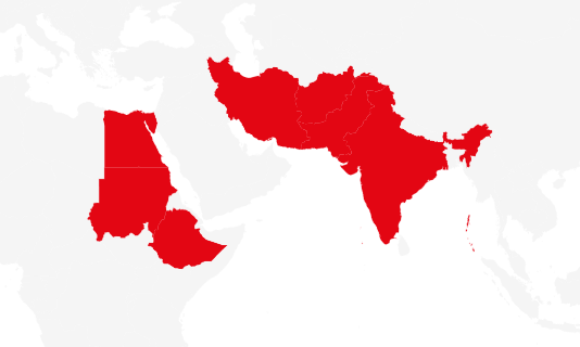 Iran Afghanistan Pakistan India Egypt Ethiopia Sudan