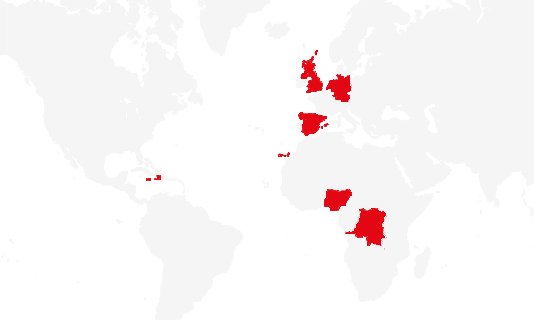 Nigeria Democratic Republic of the Congo United Kingdom Spain Haiti Jamaica Germany Netherlands
